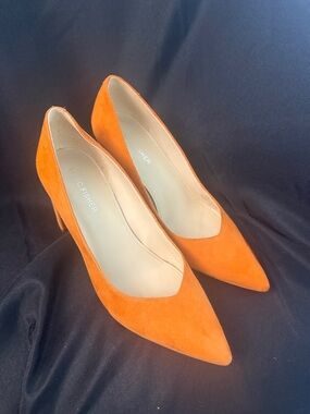 Marc Fisher Bright Orange Suede Pointed-Toe Pumps